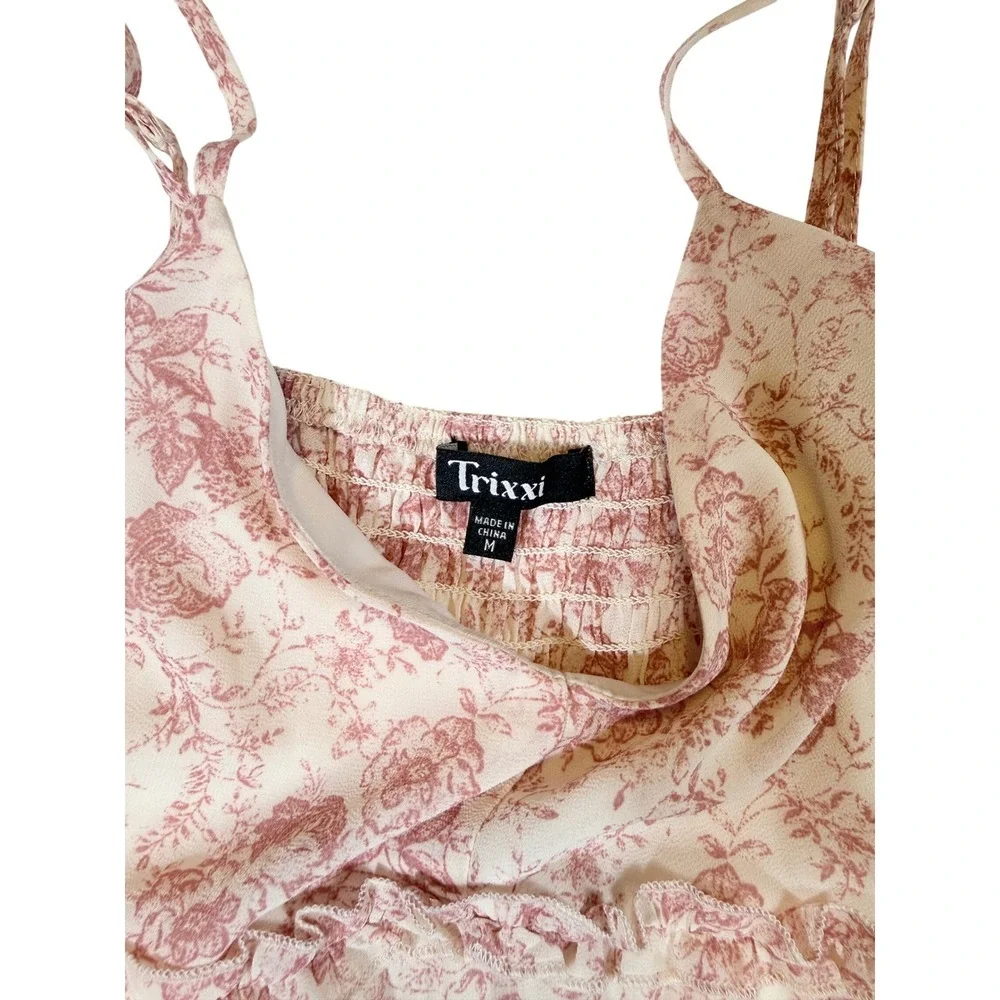 Trixxi Women's Floral Ruffle Tiered Mini Dress Spaghetti Straps Size M - Picture 3 of 3